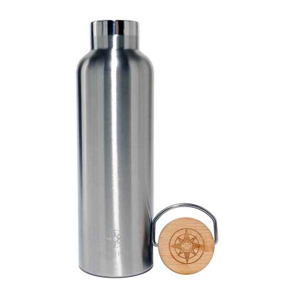Happier Place double wall insulated stainless steel bottle with bamboo lid