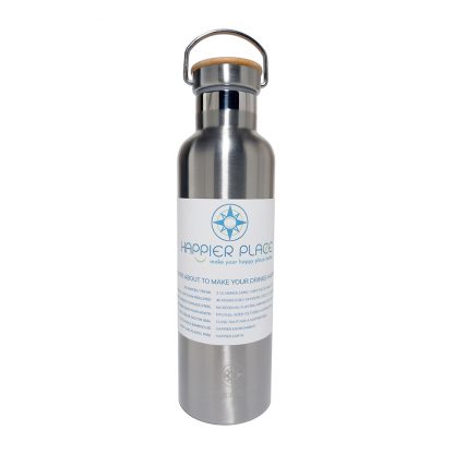 Happier Place double wall insulated stainless steel bottle with bamboo cap