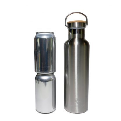 750 ml Happier Place double wall insulated stainless steel bottle size comparison - fits 2 beer or soda cans