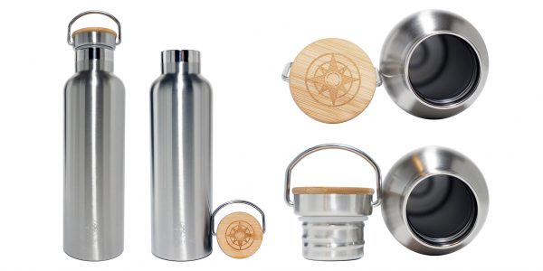 Happier Place double wall insulated stainless steel bottle with bamboo cap - H005-BOT
