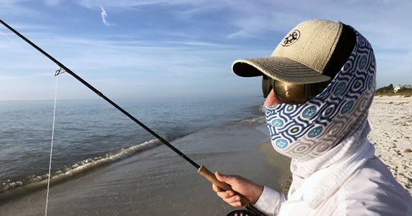 Scott wearing the first Happier Bandana and the Happier Place Burlap Trucker Hat while fly-fishing in Clearwater Beach, Florida.