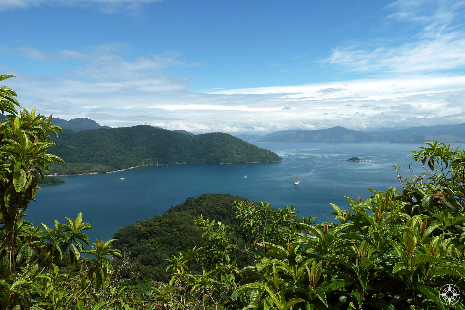 View of Ilha Grande and the Brazilian mainland from a clearing on the trail to Lopes Mendes Beach. 