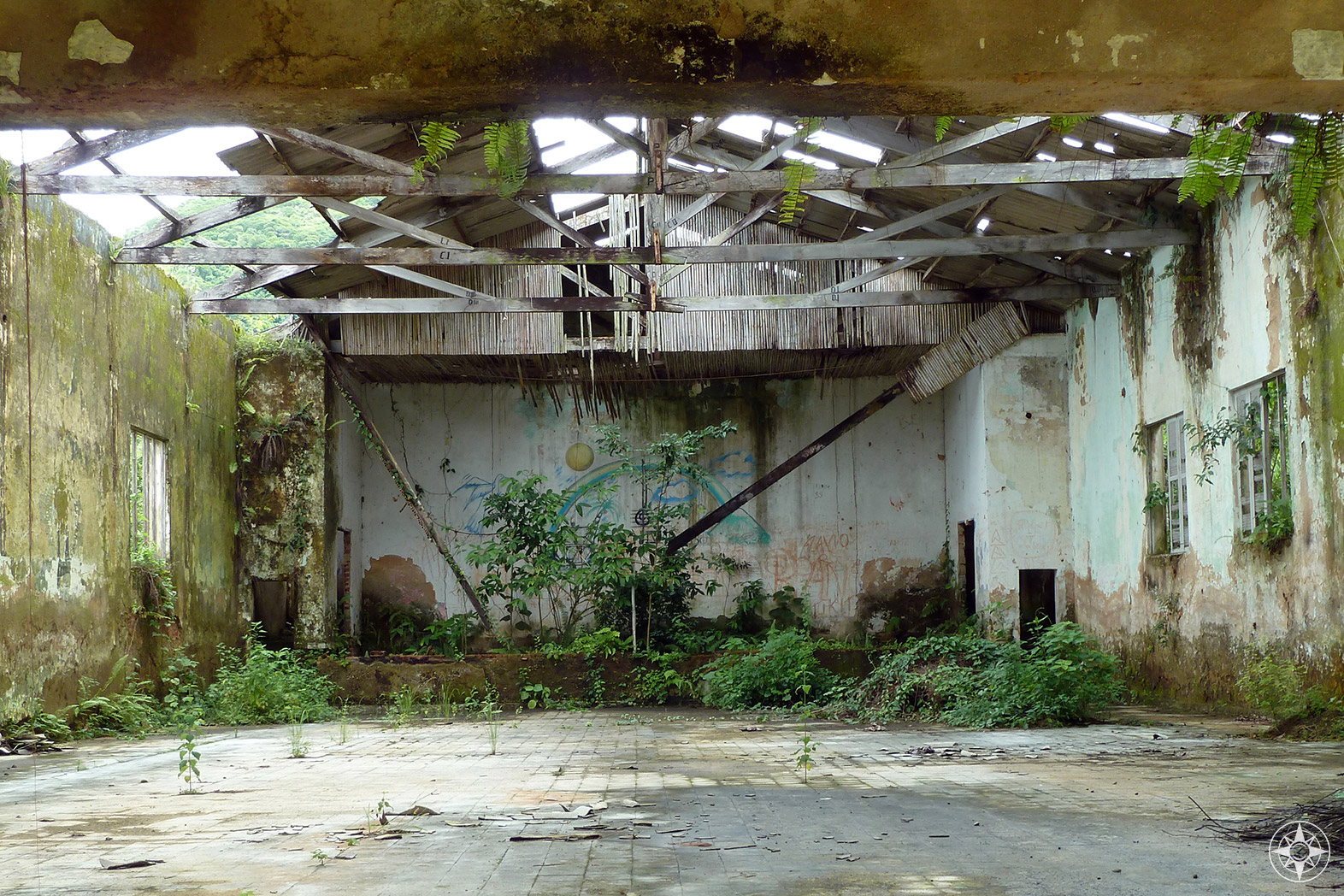 Look inside abandoned building in Dois Rios, Ilha Grande, Brazil.
