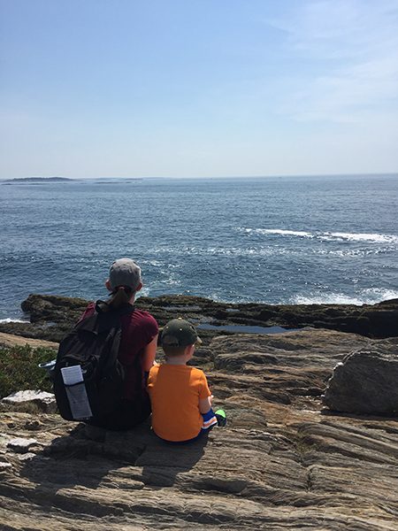 Katherine Guttman and her son at the Giant's Stairs on Bailey Island, Maine.