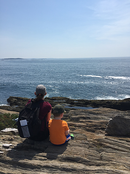 Katherine Guttman and her son at the Giant's Stairs on Bailey Island, Maine.