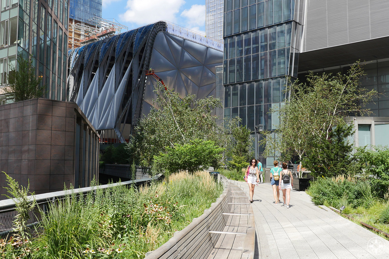 The High Line takes a turn to wind around the new Hudson Yards development and the old rail yard