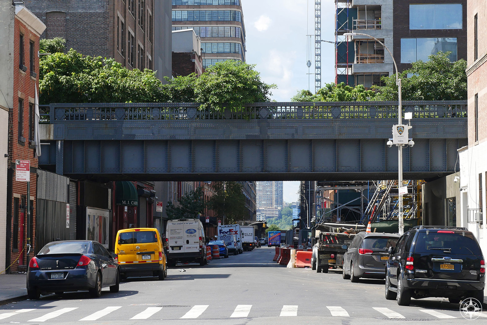 The High Line crosses 27th Street in Chelsea. 