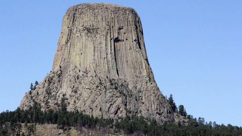 Classic view of unique and solitary Devils Tower in Wyoming.