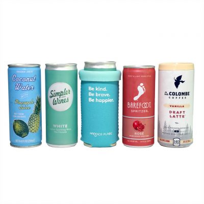 Folded over Be Kind Slim Can Cooler fits Simpler Wines La Colombe Coffee Barefoot Spritzer and all other 8 - 9 oz slim cans.