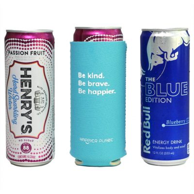 Happier Place Be Kind Slim Can Cooler fits Henry's Hard Sparkling Water and Red Bull Edition and other 12 oz slim cans