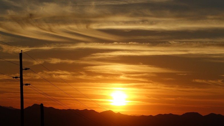 Desert sunset over the mountains west of Tucson, Arizona.