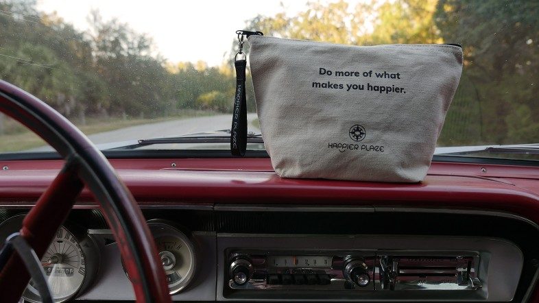 Do more of what makes you happier bag going for a ride in a 1964 Ford Fairlane