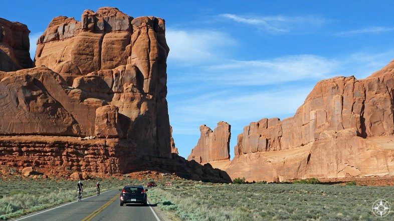 Arches National Park Scenic Drive along the Park Avenue rock formation.