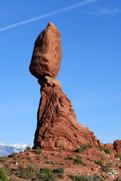 Classic view of Balanced Rock in Arches National Park. 