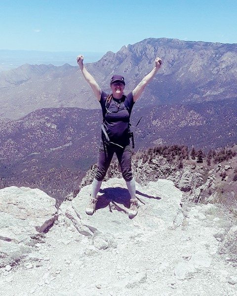 Jessica on the highest peak in the south rim of Sandia Mountains, New Mexico.