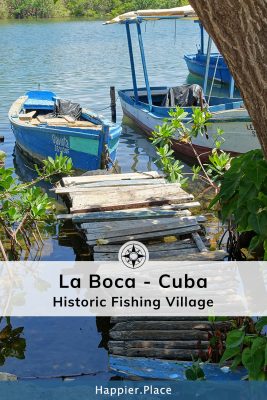 Small village fishing boat harbor in Caribbean Seaside Village La Boca, Cuba.