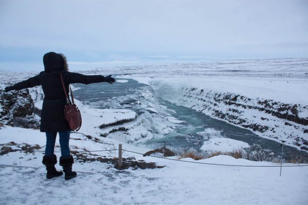 Cheryl at the Gullfoss Waterfall in Iceland.