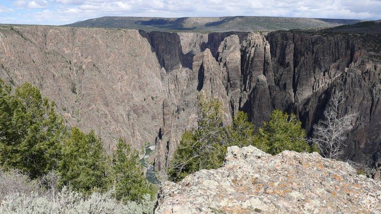 Looking into the canyon from one of 12 official overlooks along the South Rim of the Black Canyon in Colorado