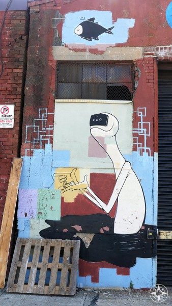 Cassette Tape Dude and a Fish - Street Art in Bushwick (Brooklyn)