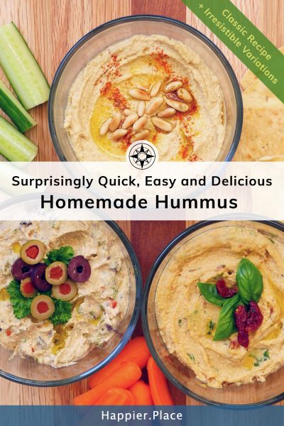 Quick easy and delicious homemade hummus recipe for classic hummus and variations. #recipes #recipeseasy #picnic 