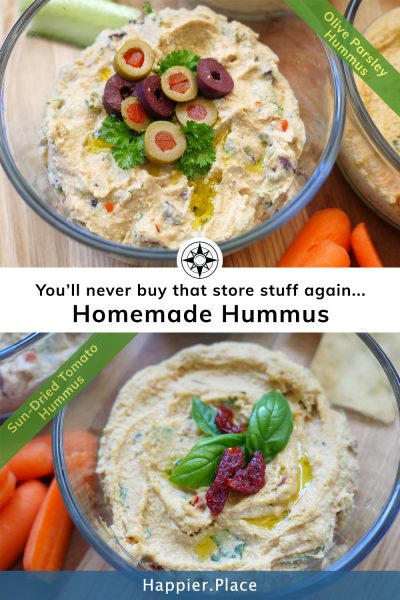 Sundried tomato and olive tapenade hummus recipes better than store-bought - #HappierPlace #recipes 