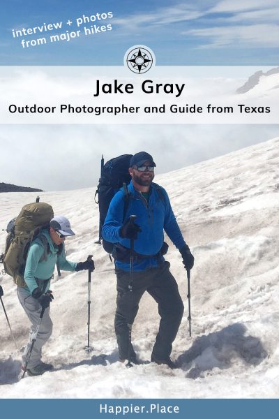 Jake Gray outdoor photographer and guide hiking snowy Mt. Rainier in Washington