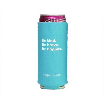 Happier Place Be Kind Slim Can Cooler holds a Henry's Hard Seltzer and keeps it nice and cool.