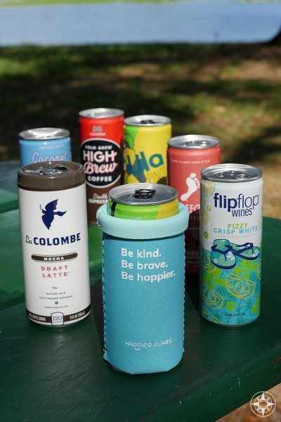 Be kind Be brave Be happier Slim Can Cozy fits short slim cans for coffee drinks like La Colombe and High Brew and wines like flipflop, Barefoot and Lila wines.