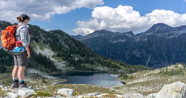 HappiestOutdoors adventure travel writer Taryn Eyton above Russet Lake near Vancouver - British Columbia