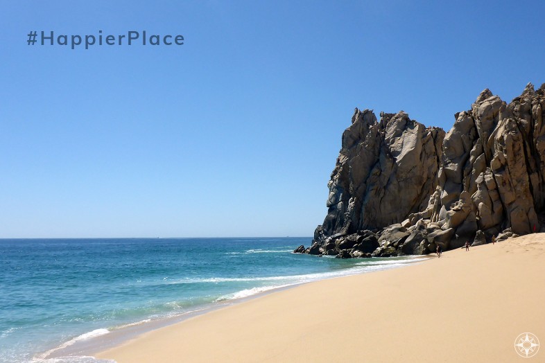 Rock formations, sandy beach, clear water on Divorce Beach, Los Cabos, Mexico, #HappierPlace