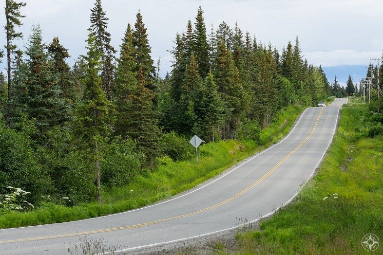 Alaska Highway 1 Kenai Peninsula Homer up the hill with bay
