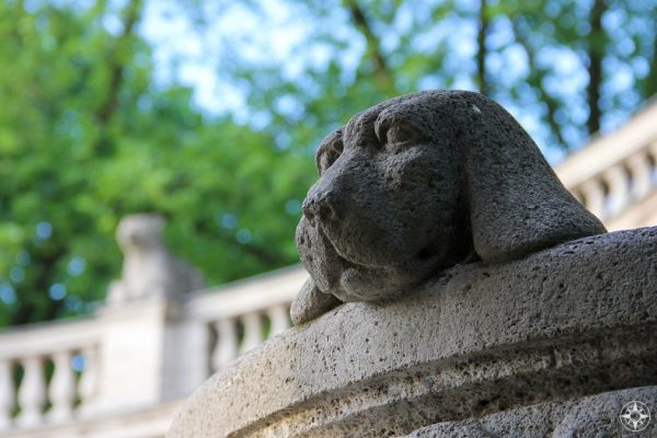 Puppy! One of over 100 statues around the Maerchenbrunnen, Fairy Tale Fountain, in Berlin