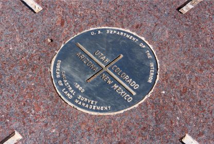 Look down: Four Corners marker, Utah, Colorado, New Mexico, Arizona, postcard