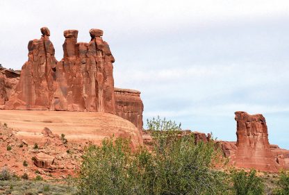 The Gossips and the sheep rock formations, Arches National Park, Moab, Utah, postcard
