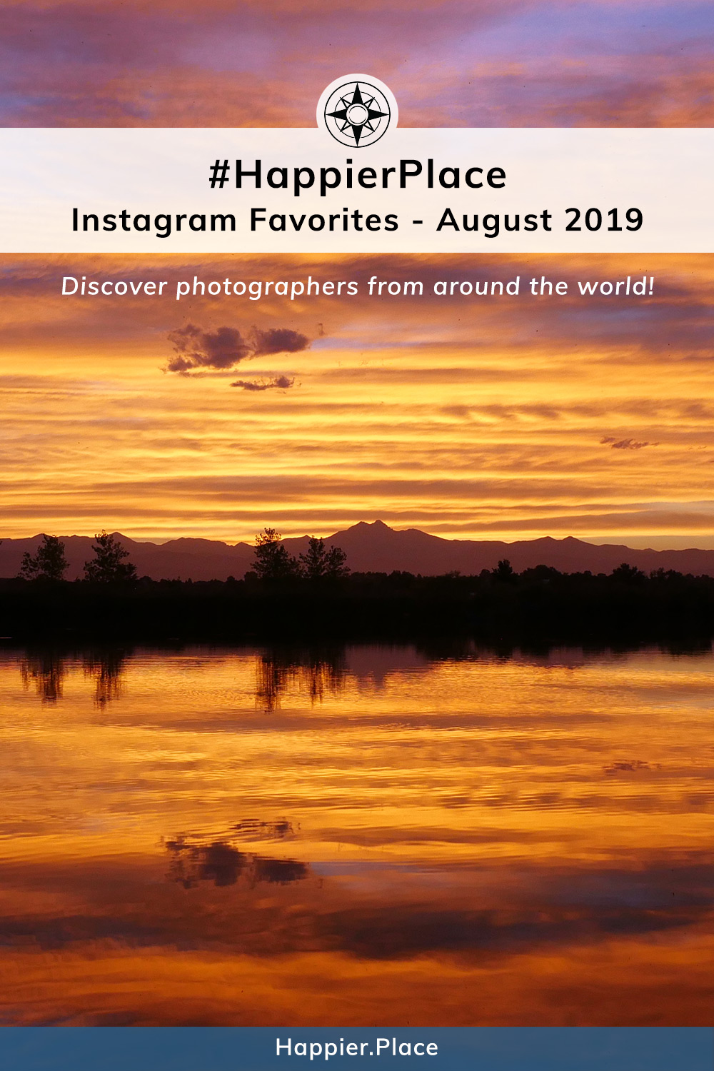 Instagram #HappierPlace August 2019 Favorites - represented by sunset reflection in Colorado lake.