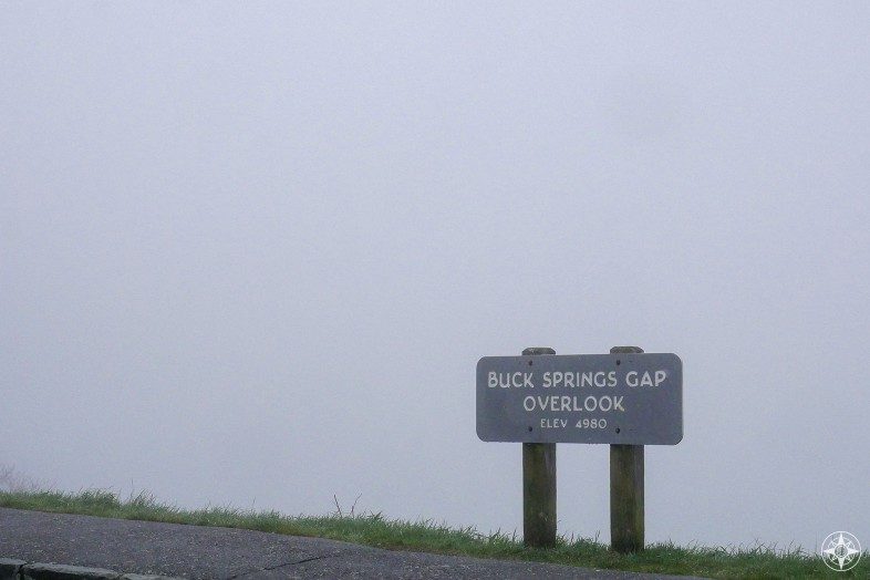 Buck Spring Gap Overlook in the clouds on Blue Ridge Parkway, North Carolina