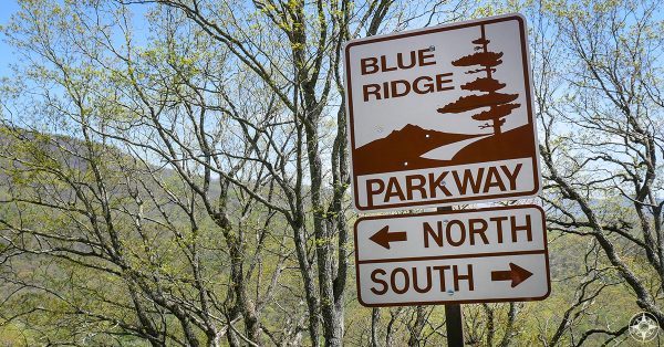 Blue Ridge Parkway, street sign, north, south, arrow, mountain