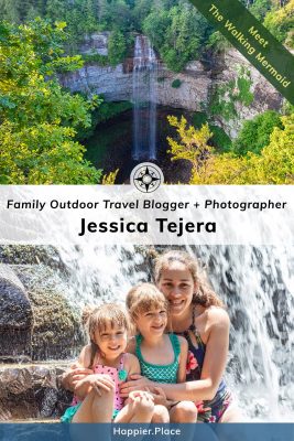 Jessica Tejera, The Walking Mermaid, Family Outdoor Travel Blogger and Photographer - with her daughters and one of her photos featuring Fall Creek Falls.