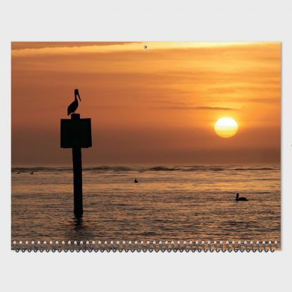 pelican sunset, Florida, July page, 2020 nature photography calendar, Happier Place, wall calendar