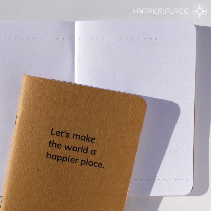 Let's make the world a happier place, pocket notebook, fieldnotes, dot-grid, Happier Place