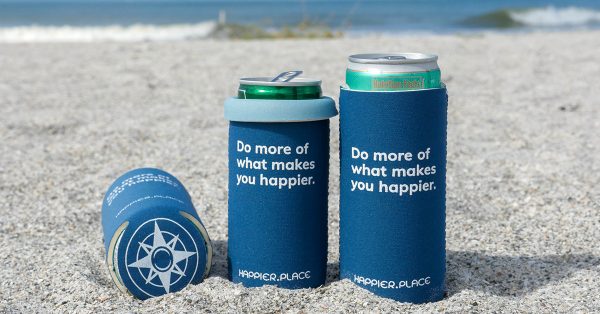 Happier Place indigo "Do more of what makes you happier" Slim Can Cooler fits 12 oz and 9 oz slim cans