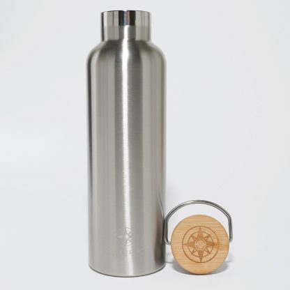 Happier Place insulated stainless steel bottle with bamboo top, 25 oz