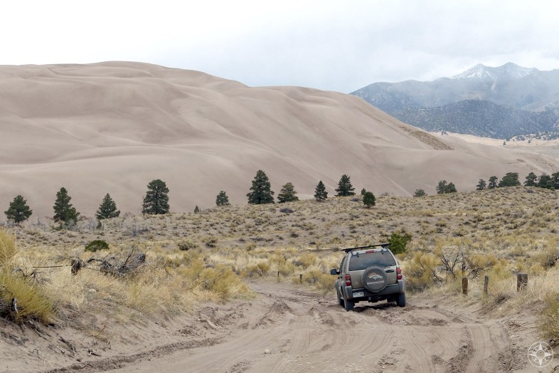 Driving in Great Sand Dunes National Park, Colorado, 4WD, SUV, Medano Pass primitive road, 