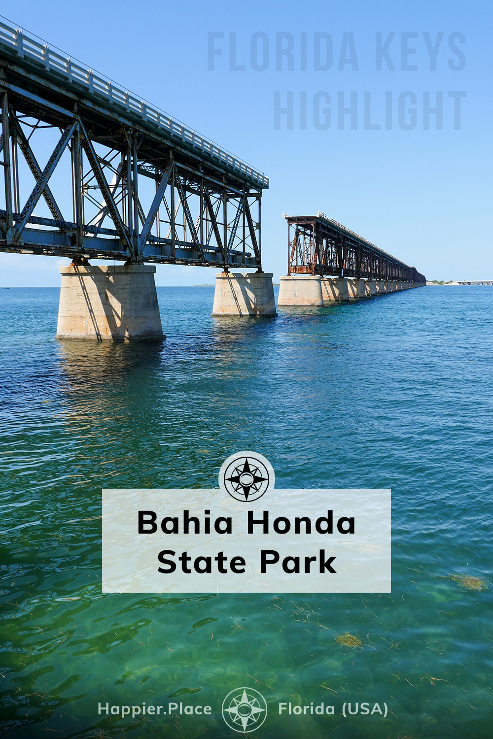 The 100-year old abandoned Bahia Honda Bridge, Florida Keys Highlight, Bahia Honda State Park, Happier Place, Florida, USA, clear blue and green water, near Key West