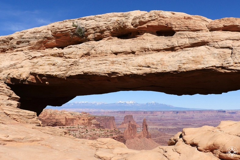 Mesa Arch in Canyonlands National Park, view of La Sal Mountains, Utah, Happier Place