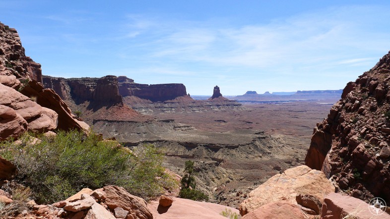 The view you'd see from the False Kiva in Canyonlands, Moab, Utah.