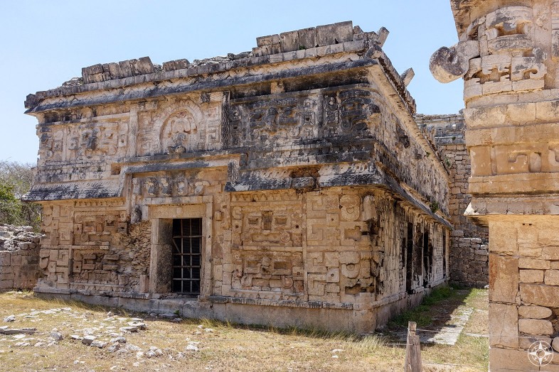 Maya ruin, intricate facade of building in the Las Monjas Group, Chichen Itza, Mexico