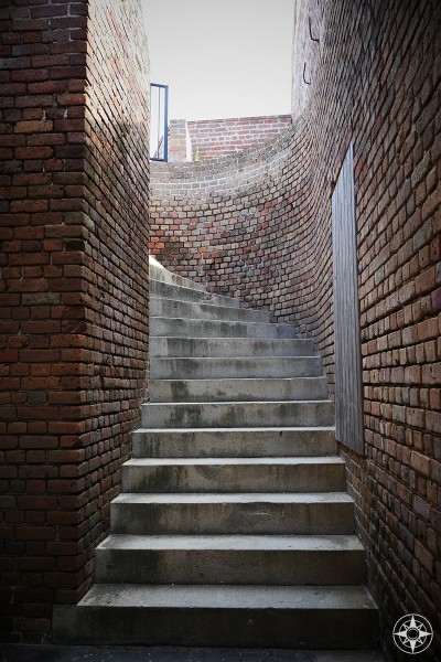 Curved stairs inside civil war era Fort Zachary Taylor