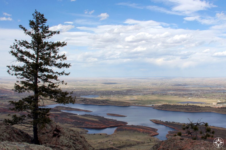 Pine tree on Arthur's Rock above Horsetooth Reservoir and Ft. Collins, birds-eye-view, Colorado, Happier Place