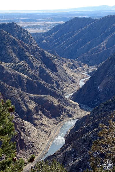 Arkansas River at the bottom of the Royal Gorge as it widens towards a more open landscape. Colorado, Canon City